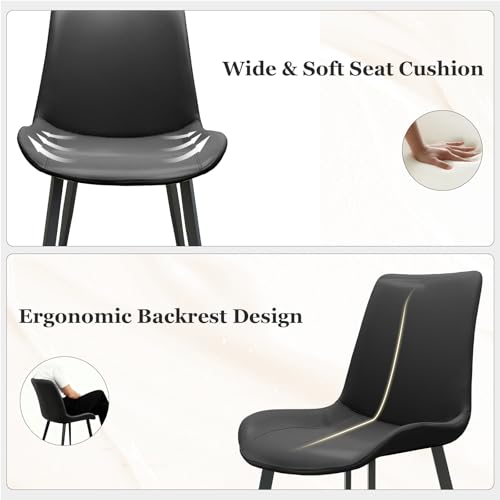 Image of Black Dining Chairs Set of 4, PU Leather Dining Room Chairs, Upholstered Kitchen Chairs with Ergonomic Backrest & Sturdy Metal Legs, Perfect for Dining Room, Living Room, Black