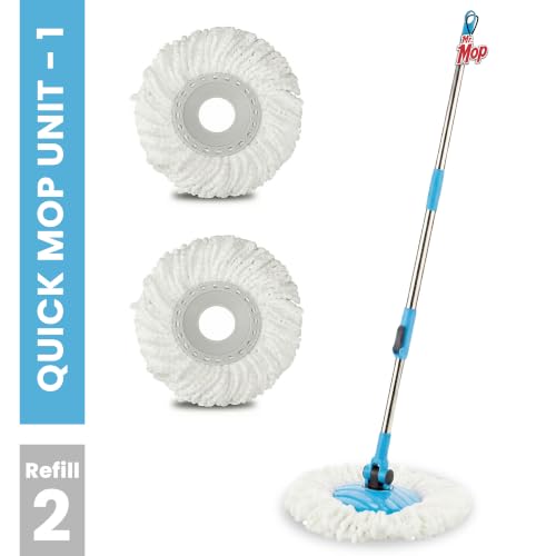 Image of Mr.Mop 360 Spin Universal Blue Stick Rod with 2 Microfibre White Refills - Magical Extendable Handle Pocha for Floor Cleaning