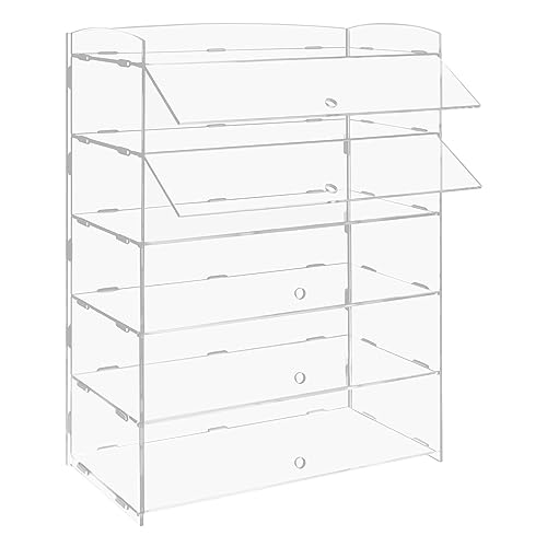 FXEIPOL Acrylic Display Case 5 Tiers Countertop Bakery Display Case 18.7 x 8.46 x 24.4 Inch Retail Display Counter Cases 5 Layer Acrylic Display Shelf for Sandwich Shops, Grocery Stores, Homes