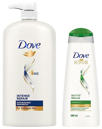 Image of Dove Intense Repair Shampoo, 1L & Dove Hair Fall Rescue Shampoo, 340ml
