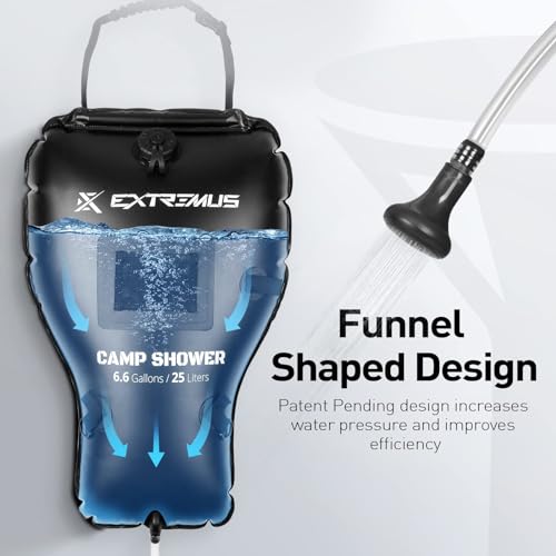 Extremus-Rainbow-Falls-Camping-Shower-66-Gallons25L-Camp-Shower-Bag-Solar-Heating-PVC-Bladder-Built-in-Thermometer-Mesh-Pocket-ABS-Nozzle-System-Portable-Solar-Shower-for-Camping