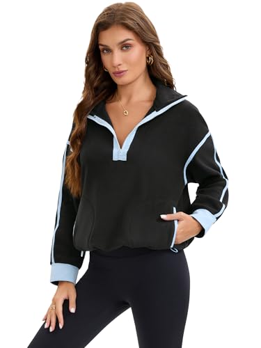 Fleece Pullover for Women Half Zip Sweatshirt Oversized Jacket with Pockets Warm Fuzzy Sweater Fall Fashion3