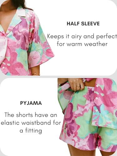 Image of GRECIILOOKS Co-ord Set for Women Stylish | Women Co-Ord Pajama Set | Stylish Night Dress & Beach Outfit | 2 Piece Printed Shirt & Shorts Loungewear | Comfortable Pajama Sets for Womens