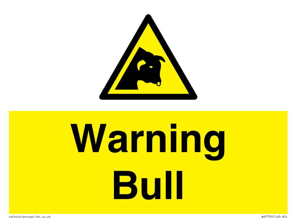 Viking Signs Warning bull Sign - 200x150mm - A5L,Yellow/White