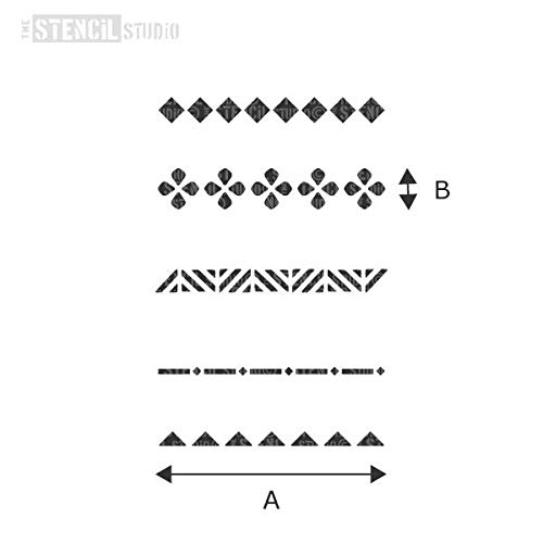 The Stencil Studio - 1 Schablone. Wiederverwendbare dekorative Bordüren. Ideal zum Hinzufügen von Details an Wänden, Böden, Möbeln und Stoffen. Einfach Farbe hinzufügen! Größe XS (A5) (10796XS)