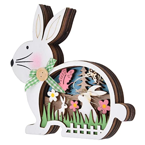 Coelhinho da Páscoa de madeira com LED para decoração de buxo natural com luzes de LED, luz quente,