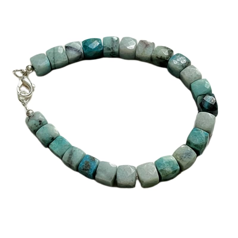 Bracelet chrysocolle naturelle pierre multicolore à maillons facettés LKBEADS 19cm