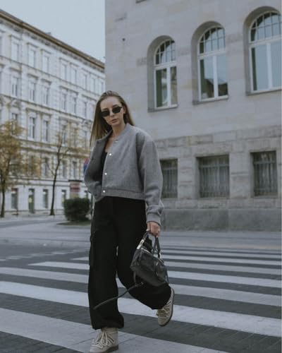 Tankaneo Womens Cropped Bomber Jacket Wool Blend Varsity Short Pea Coats Long Sleeve Button Down Winter Casual Outerwear4