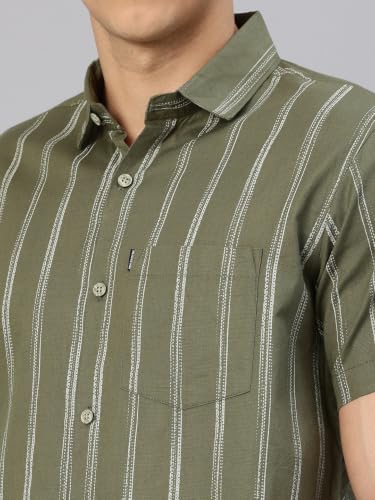 Image of Majestic Man Men's Pure Cotton Striped Half Sleeve Slim Fit Casual Shirt for Men