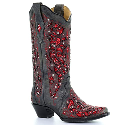 VOMIRA Mid Calf Boots for Women Vintage Pointed Toe Rhinetones Wood Heel Pull On Cowgirl Boots Fashion Western Knight Boots