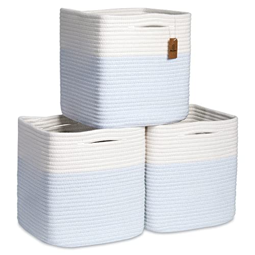NaturalCozy Storage Cubes 11 Inch Cotton Rope Woven Baskets for Organizing, 3-Pack | Cube Storage Bin | Square Storage Baskets for Shelves Organizer,...
