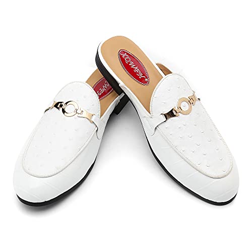 Xqwfh Men's Slip-On Mule Sandals Loafer With Ostrich Texture,Fashion Leather Formal Wear Casual Backless Dress Slippers(White) #TOP7