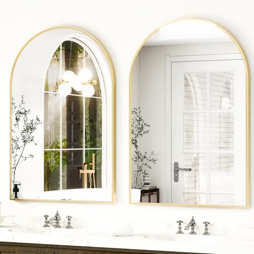 Image of HARRITPURE Arched Bathroom Mirror - 30 inchx40 inch Gold Large Wall Mounted Vanity Mirror Aluminum Alloy Frame Arch Wall Mirror for Living Room, Bedroom and Entryway