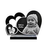 ETERNEL - Personalisierte Grabplatte Doppelherz Wiege Foto und Text anpassbar, lasergravierte Grabplatte für Hommage, Grabstein, Leichenschau, Beerdigungen, Trauer