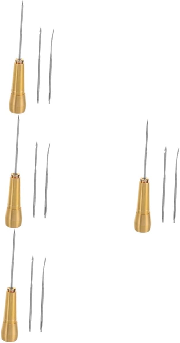 KALLORY 4sets Leather Repair Awl Tool Kit Handle for Sewing and Shoe Repair Material Replacement Needles Lightweight and Easy to Use