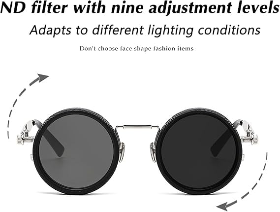 Organismt Glasses, Adjustable Tint Rounded Polarized Lenses Retro Sunglasses, 1-9 Gears Dimming Glasses with ND Filter Lens4