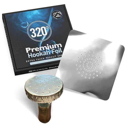 320º Hojas de aluminio para cachimba con agujeros, hojas de aluminio extra gruesas para cachimba Shisha, 50 hojas, 6 x 6 pulgadas, 40 micras de grosor, sin nicotina