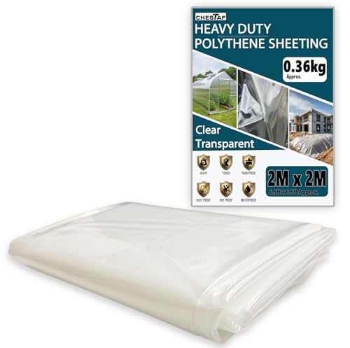 Image of Plastic Sheeting Heavy Duty Thick 2 X 2M Thickened 0.36KG Clear Polythene Sheet Waterproof Garden Polytunnel Membrane Greenhouse Cover Dust Sheet Gardening Grow Insulation Building Rubble Protection