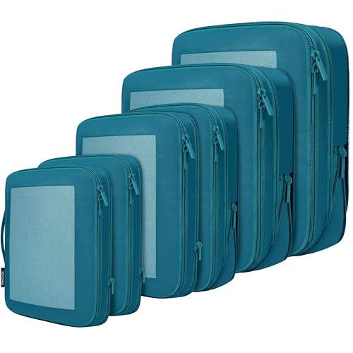 BAGAIL 4 Set/6 Set/8 Set Compression Packing Cubes Travel Accessories Expandable Packing Organizers (Square Mesh, 06-Teal)