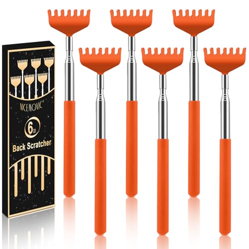 NICEMOVIC 6 Pack Back Scratcher for Women Men, Christmas Stocking Stuffers, Prizes for Adults, White Elephant Gifts for Adults, Extendable Bulk Back Massager Tool for Thanksgiving Birthday (Orange)