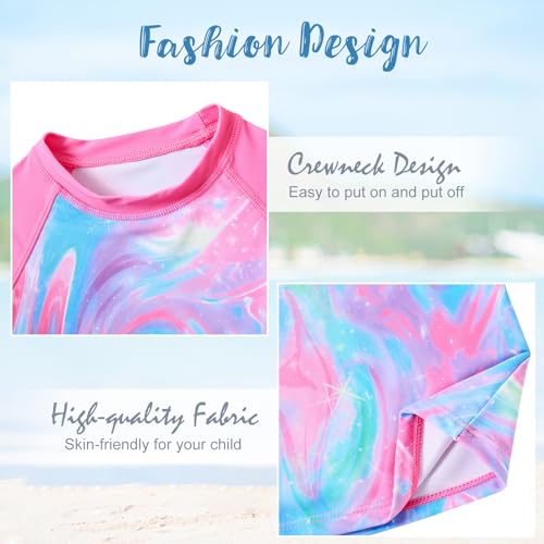 Image of Idgreatim Girls Swimsuit Rash Guard Set Long Sleeve Two Piece Bathing Suit 3-10 Years