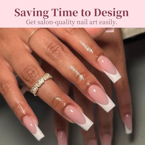 Image of 9 Color Press On Nails Fake Nail 216 Pcs, French tip press-on nails, Press on Nail, Artificial Nail Extensions Combo in Multicoloured, Full Cover Glossy Nude False Acrylic Nails for Women Girls (07, 216 count (Pack of 1))