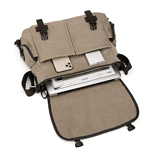 Messenger Bag for Men,crossbody bags aesthetic,Unisex Classic Military Canvas Shoulder Bag, Multi-poc,Brown