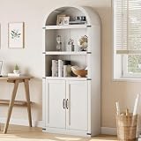 GarveeHome Bookcase with Doors Arched Bookshelf 71.65 in Tall Bookcase Farmhouse Cabinet with Shelves Wooden Bookshelves for Home Office, Living Room