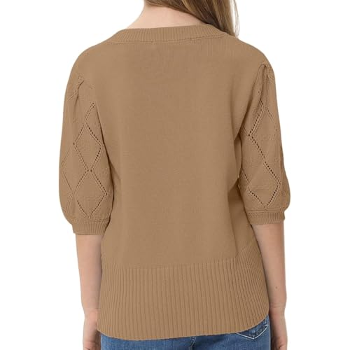 Girls' mid Sleeve Knitted Sweater with Bubble Sleeves Design, Comfortable and Breathable, Versatile Sweater2