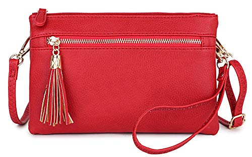 Solene Bolsa tiracolo feminina leve com vários compartimentos, Vermelho, Small