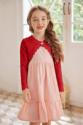 Image of Arshiner Girls Open Front Bolero Shrug Kids Long Sleeve Cropped Elegant Cardigan Knit Sweater