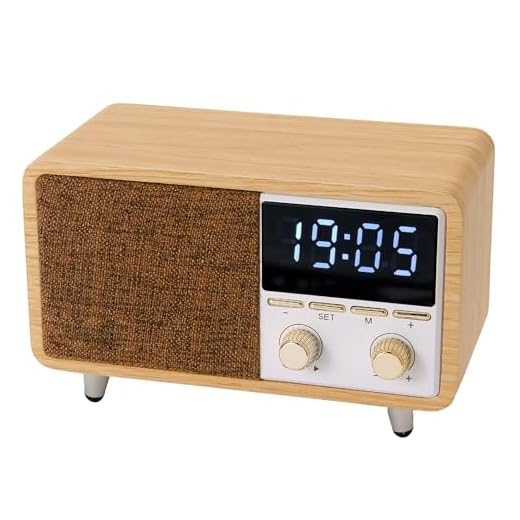 Retro Bluetooth Speaker Clock Radio with Fabric Grille&Wood Finish,Vintage FM Radio with Dual Alarm,Dimmable LED Display for Bedroom Nightstand,Office Desk,Loud Sound,Rechargeable,Knob Control ,TF&AUX