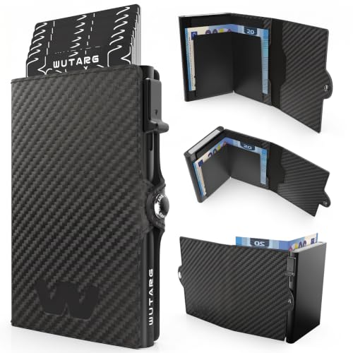 WUTARG Tarjetero Hombre Urban Series Cartera Minimalista RFID NFC con Pop-up metálico, Cuero PU, Billetera compacta anti