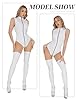FEOYA Metallic Bodysuit for Women Patent Leather Catsuit Lingerie Sleeveless Vinyl Skinny Bodysuit Pvc Jumpsuit Cosplay Clubwear White L-XL #4