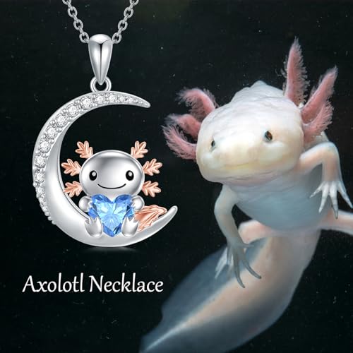 Image of PROESS Animal Birthstone Necklace 925 Sterling Silver Otter /Axolotl /Hippo /Elephant /Dachshund /Monkey /Red Panda Pendant Necklace Animal Birthstone Jewelry Gifts for Women