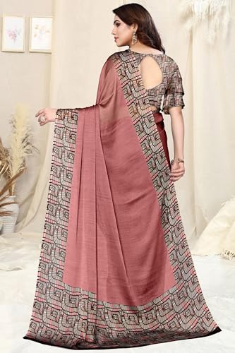 Image of MIRCHI FASHION Saree for Woman Chiffon Georgette Solid with Contrast Border | Lightweight Daily Wear Women's Sari and Printed Blouse Piece