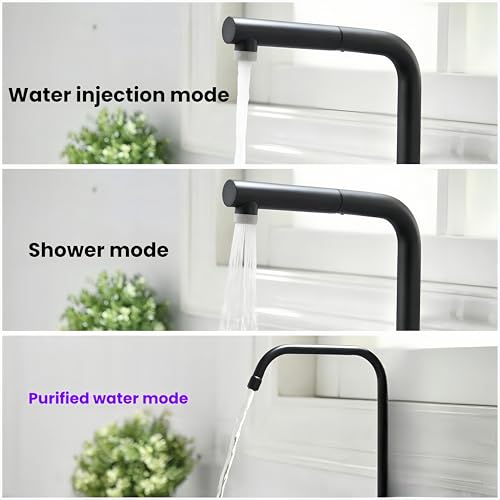 3 Wege Wasserhahn Küche Mit Brause, Küchenarmatur Ausziehbar, 360° Drehbar, Drei Wege Mischbatterie Für Wasserfilter (Schwarz)