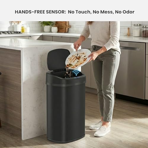 Image of iTouchless Patented 13 Gal Motion Sensor Trash Can with Lid | Odor Filter