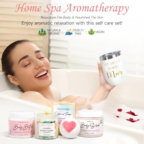 Image of New Mom Gifts for Women, Pregnancy Gifts for Expecting Mom, new Mom Care Package After Baby, Mothers Day Mom to Be Gift Mama Must Haves with Affirmation Cards Candle for Self Care After Birth (Pink)