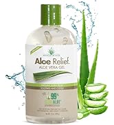 Aloe Relief 99% Pure Aloe Vera Gel – Hydrating & Soothing After Sun Care, Natural Aloe Gel for Fa...