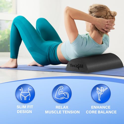 Image of Yes4All Half Foam Roller, PE Material, Medium Firm, Back Roller for Stretching, Mobility, Yoga & Pilates, Black, 18 Inch