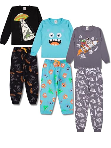 Kit 6 Peças Pijama Infantil Menino Manga Comprida Tamanho 1 ao 10 (BR, Numérico, 1, Regular)