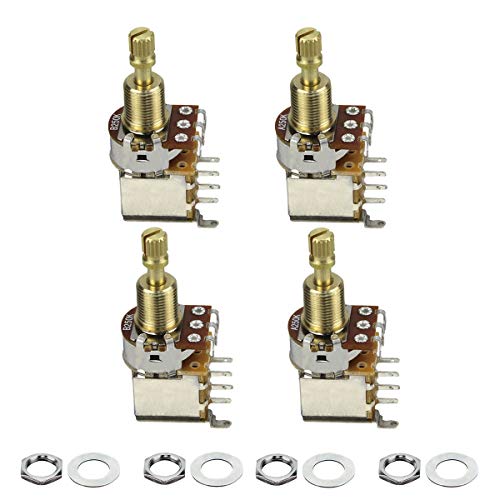 FLEOR 4PCS A250K+B250K Push Push Bounce Switch Potentiometer Long Split Copper Shaft for Electric Guitar Bass Volume/Tone Controls(Set of 2A2B)