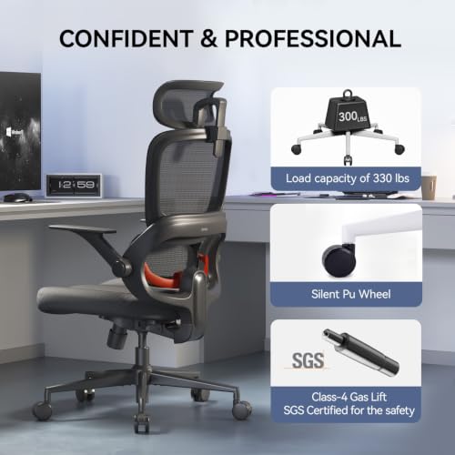 Image of SIHOO B100 SE Office Chair, Desk Chair with Adaptive Lumbar Support & 2D Flip-up Armrests, 135 tilt Soft Memory Foam Erogonomic Chair for Home Office,Hold 300 LBS, 2 Packs, Jet Black