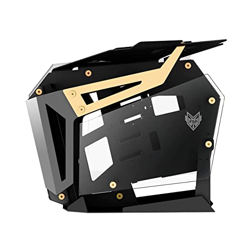 Caso di streaming di gioco a telaio aperto EATX/ATX/Mini- ITX, doppio sistema, con 2 pannelli in vetro temperato, custodia in alluminio, barra luminosa centrale ARGB (CMT710 T-Wings Gold) - Case PC - Immagine 6