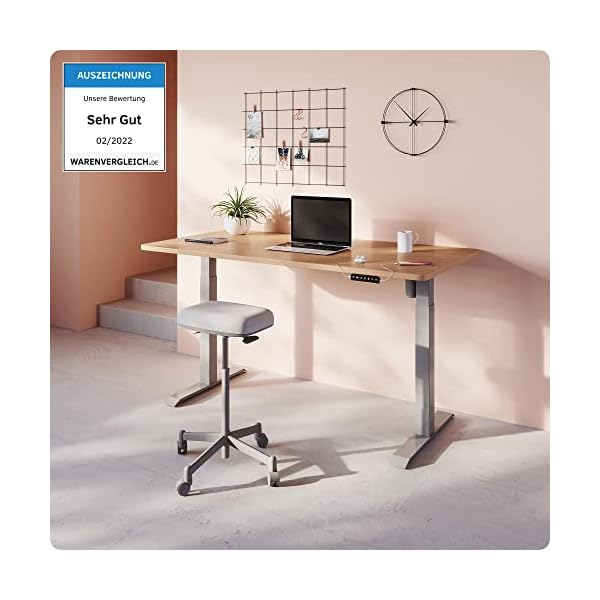 Desktronic Höhenverstellbarer Schreibtisch (120x60 cm) - Sitz- & Stehpult mit Ladebuchsen - Schreibtisch… – Bild 3
