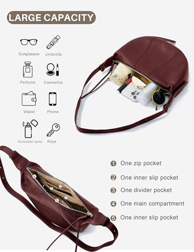 Shoulder Bag for Women Genuine Leather Crossbody Bags Hobo Handbags Underarm Purses Dumpling Bag Red — view 5