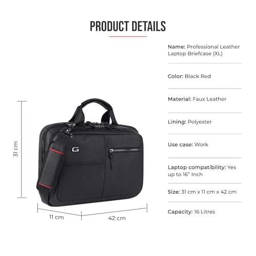 Image of Gear Professional 10L /11 inch Faux Leather Water Resistant Laptop Briefcase /Office Bag /Laptop Messenger For Men /Women (Black - Red)