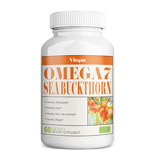 Vitapia Omega 7 Sea Buckthorn 1000mg per Serving - 60 Softgels - Sea Buckthorn Oil (Palmitoleic Acid 340mg), No Fish Burp Vitapia Omega 7 Sea Buckthorn 1000mg per Serving - 60 Softgels - Sea Buckthorn Oil (Palmitoleic Acid 340mg), No Fish Burp