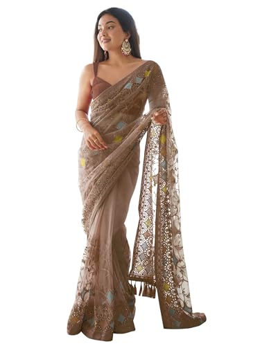 Image of AKHILAM Women's Net Woven Design Saree With Unstitched Blouse Piece (AAVYA701 HV-Parent)